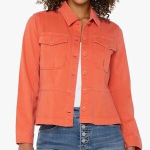 Liverpool Women's Peplum Hem Coral Jean Jacket Trucker Jacket